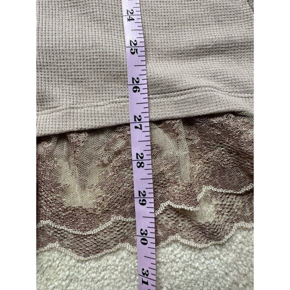 LOGO: Waffle Lace Henley Taupe Thermal Long Sleeve Blouse - Picture 3 of 7